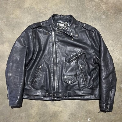 Vintage 90s First Genuine Leather Black Grunge Motorcycle Jacket 1990s
