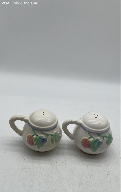 Ceramic Salt and Pepper Shakers Set 2pc Fruit Relief Made in Taiwan Vintage