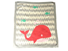 NYGB Whale Grey White and Pink Knit Baby Blanket Rayon Polyester