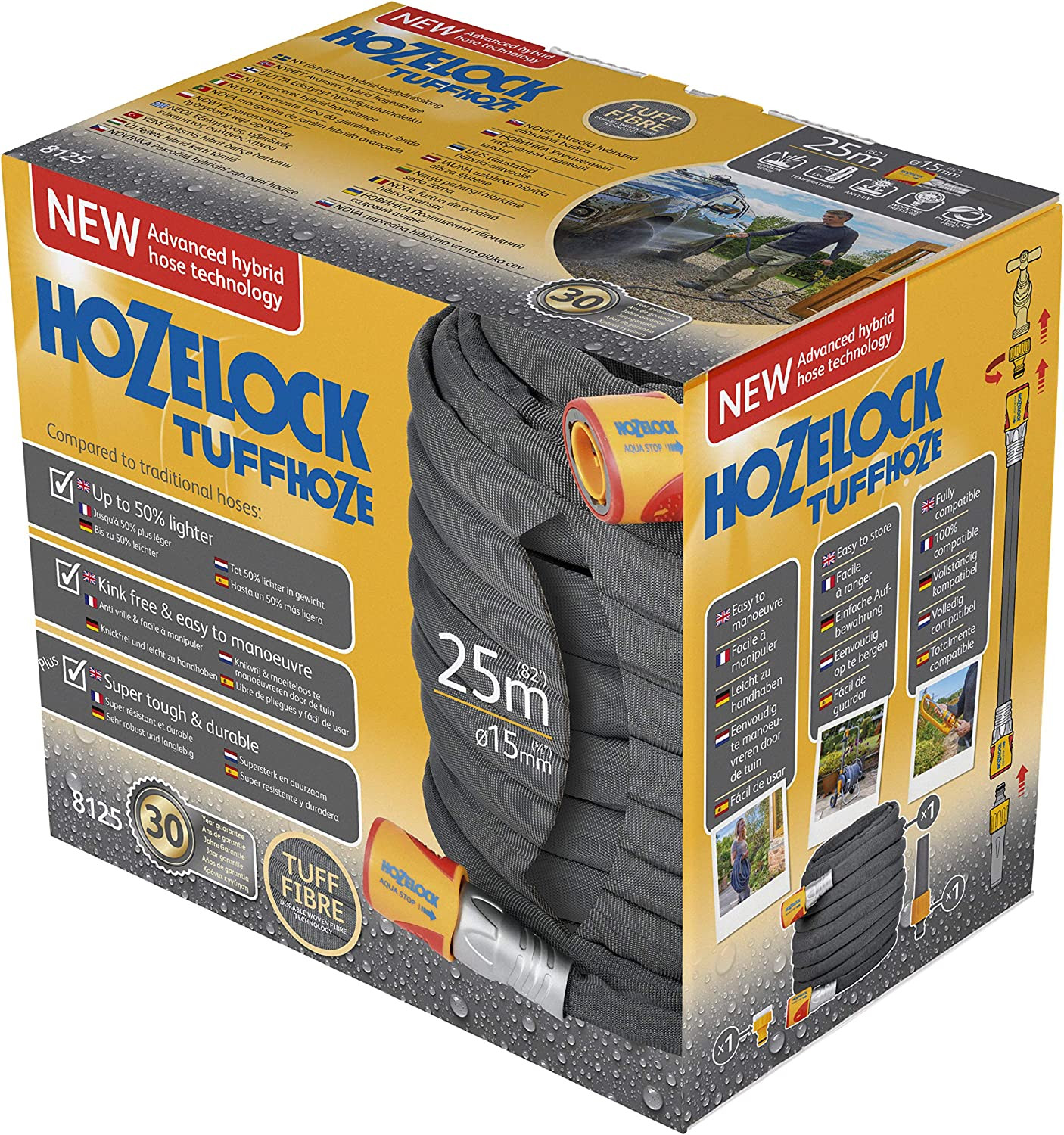 Tubo Ibrido 25m Tuffhoze Hozelock: Prestazioni PRO per Idropulitrice