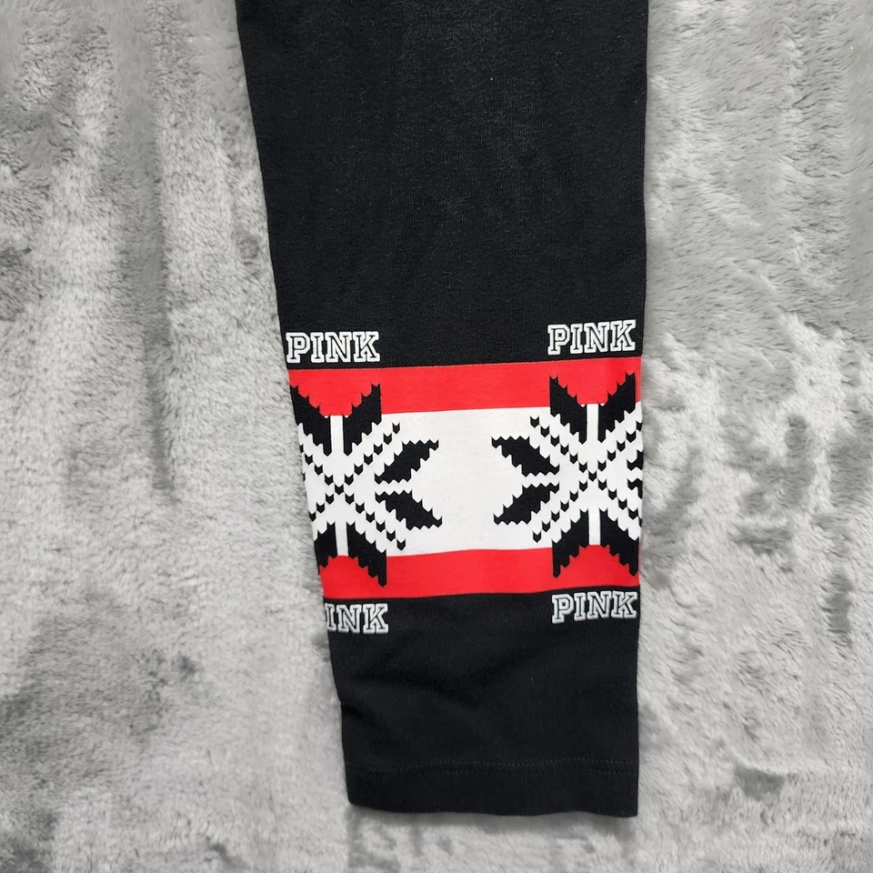 Pantalones de yoga ROSA Victoria's Secret para mujer S negro rojo blanco Fair Isle copo de nieve Foto 2 de 4