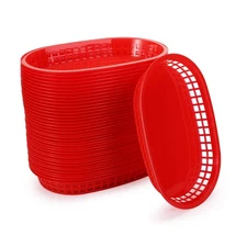 40 Pack Fast Food Baskets, 10.5 x 7 Inch Plastic Baskets, Food Service Tray f...