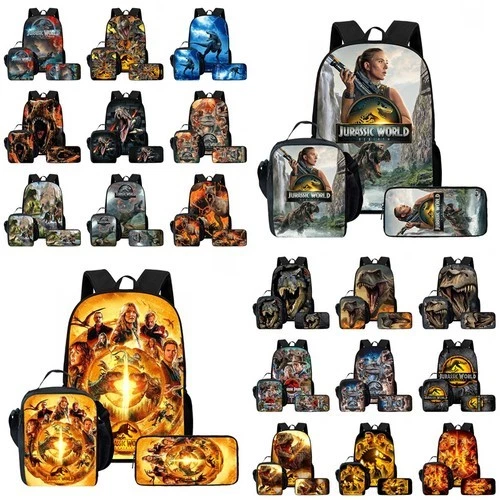2026 New Jurassic World Dinosaur Backpack School Lunch Bag Bookbag Pencil Case