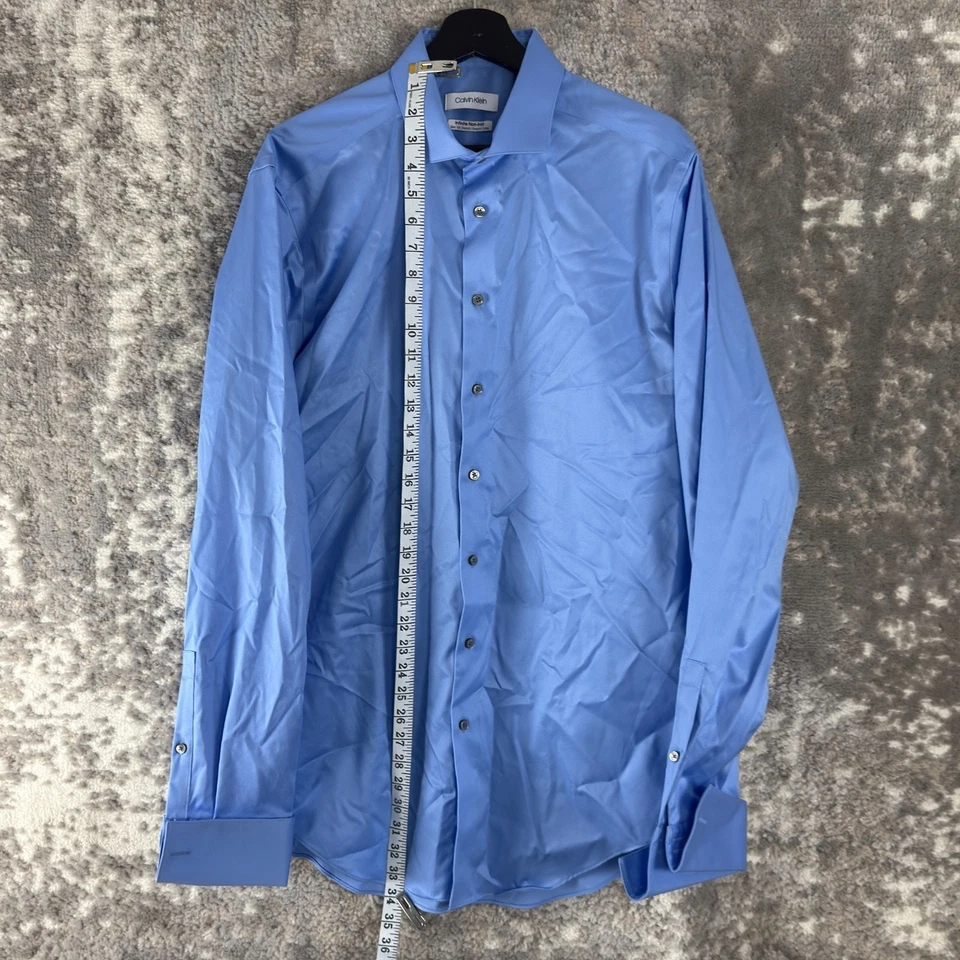 Calvin Klein Size 16.5 36/37 Slim Tall Stretch Casual Button Shirt Blue Collar - Image 4 of 4