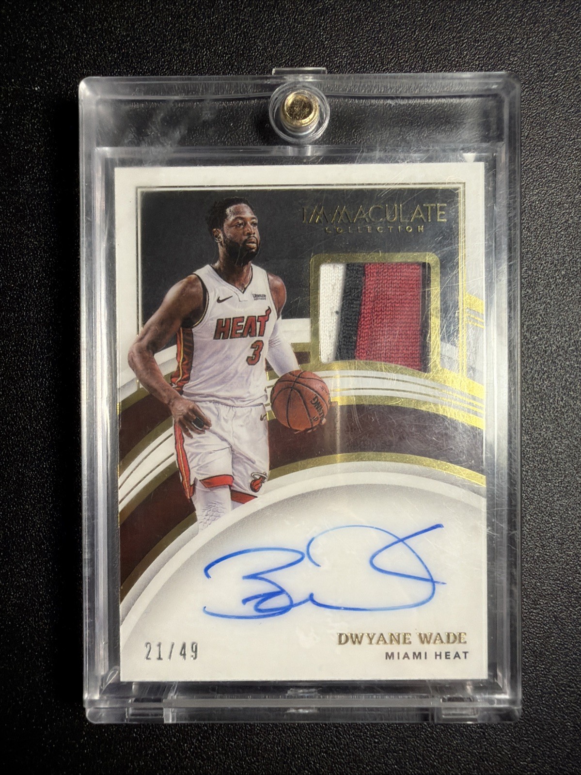 2021 Immaculate Collection Dwayne Wade Gold Patch Auto /49 Game Used 3 Color