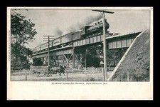POSTCARD WABASH NOISELESS BRIDGE IN MONTICELLO ILLINOIS HORSE CARRIAGE AND TRAIN