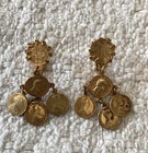 Vintage  Miriam Haskell Vintage Coin Screw Back Dangle Earrings Gold Tone