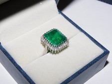 6.30 Ct Natural Emerald  Diamond Wedding Bridal Ring 925 Sterling Silver Sz 6.5