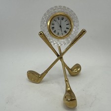 Golf Desk Clock Brass Plated Golf Clubs 24 Lead Crystal Ball Quartz Clock Works