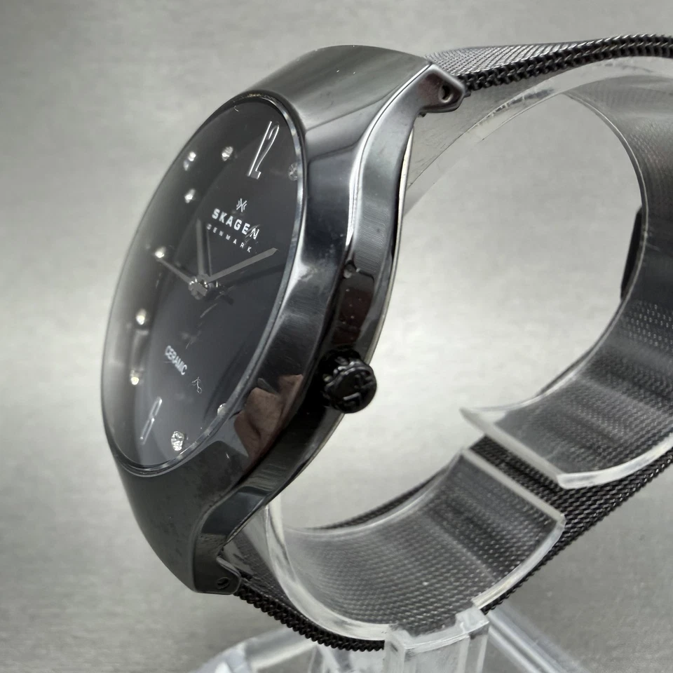 Skagen Watch Men 37mm Black Dial Black Ceramic Round 817SCBB New Battery - Image 3 of 4