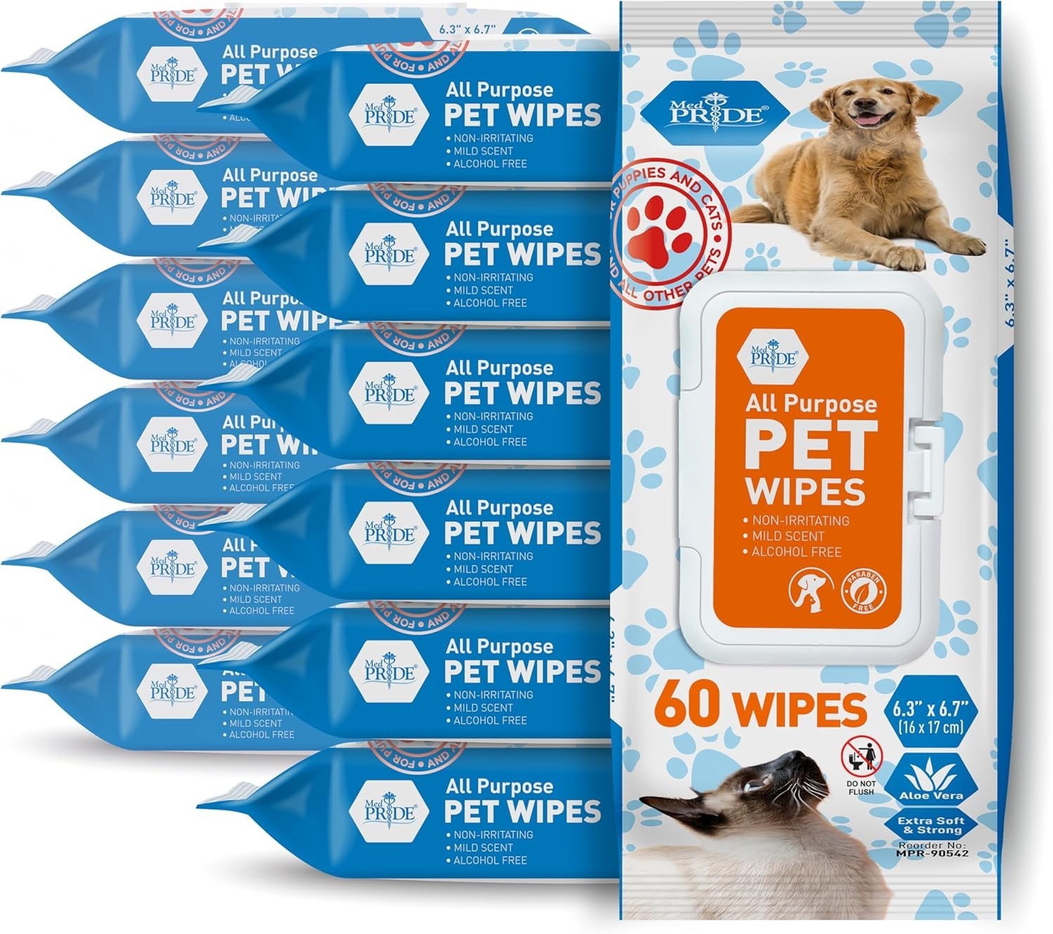 MED PRIDE Dog & Pet Wipes Hypoallergenic Aloe Grooming Puppy