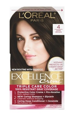 (3 pack) L Oreal Paris Excellence Triple Protection Hair Color, Dark Brown 4
