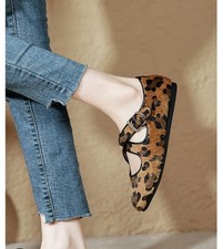 A New Day Women's Leopard Animal Print Mary Jane Flats Buckle Strap Brown/Black