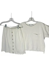 Vintage Geoffrey Beene Sport Ivory Women’s Matching Set Shirt Small Skirt Med