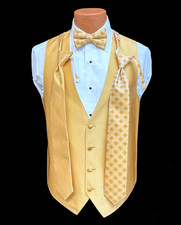 Men's Ginovia Gold Tuxedo Vest with 3 Ties Adjustable Fullback Size Medium