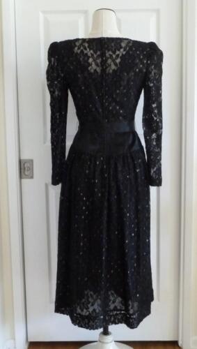 Couture Vintage Halston schwarz Spitze + Satin met Gold Stickerei Cocktailkleid S XS EUC - Bild 3 von 12