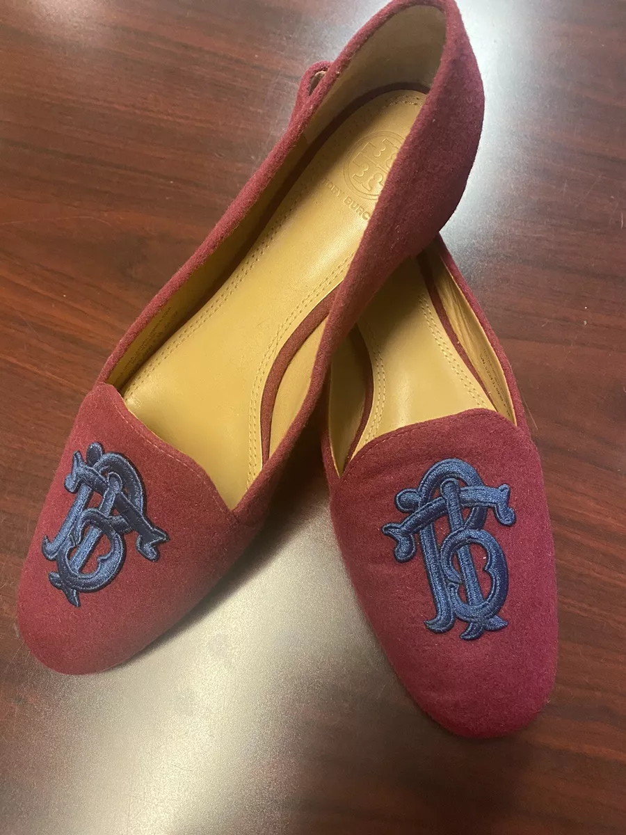 TORY BURCH Antonia Loafer Embroidered Monogram Imperial Garnet