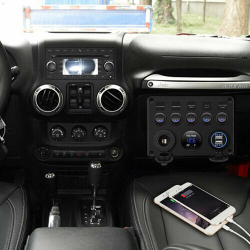 5 Gang 12v Toggle Rocker Switch Panel Dual Usb For Car Boat Marine, Blue Led - Afbeelding 7 van 13