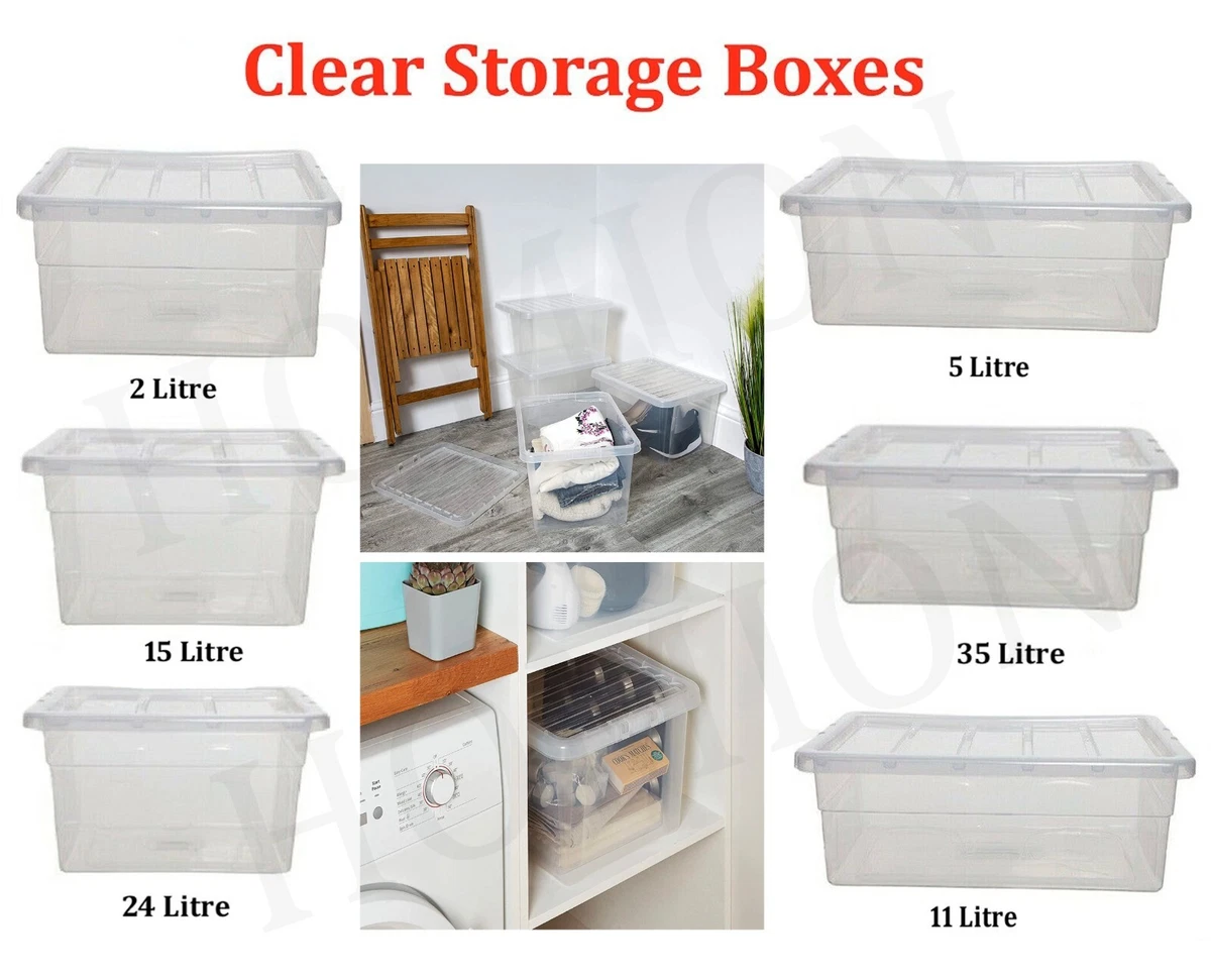 CLEAR PLASTIC STORAGE BOXES WITH LID STACKABLE STACKING SPACE SAVING MASTER