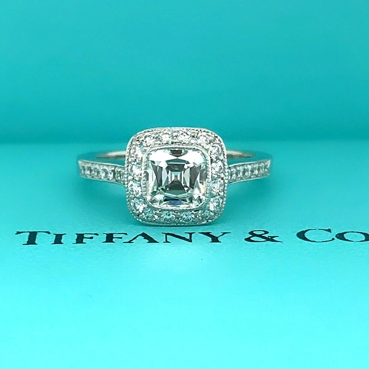 Tiffany cushion shop cut engagement ring