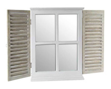SPECCHIO PARETE A FORMA FINESTRA 2 ANTE SPECCHIERA PERSIANE LEGNO BIANCO 40*60*5