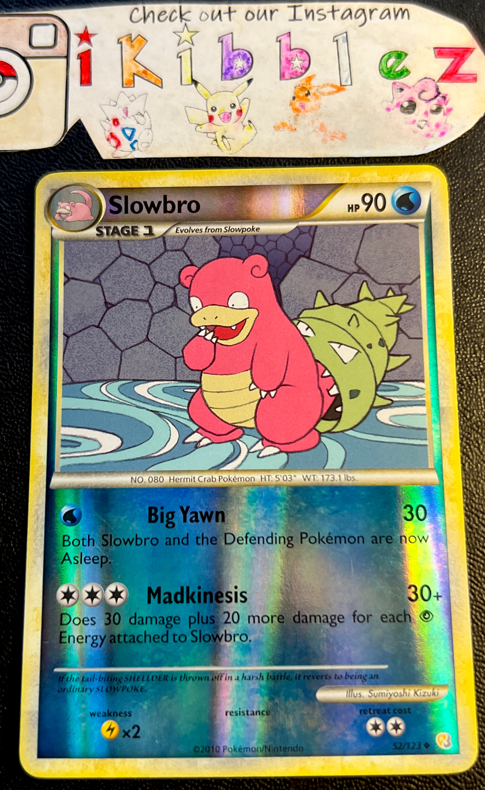 Slowbro 52/123 LP Reverse Holo Trippy Water Cave Dweller Art HGSS Pokémon Card!