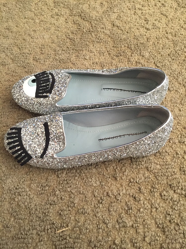 Chiara Ferragni Flirting Silver Glitter Wink Eye Ballet