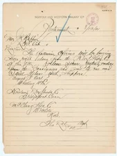 1901 N&W RR Portsmouth Horse Buyer Memo to J.P. Ruffin Cole Frothingham