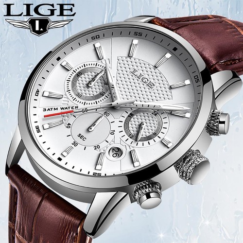 Watches Mens New Lige Top Brand Luxury Casual Leather Quartz Men's Watch Busines - Picture 11 of 37