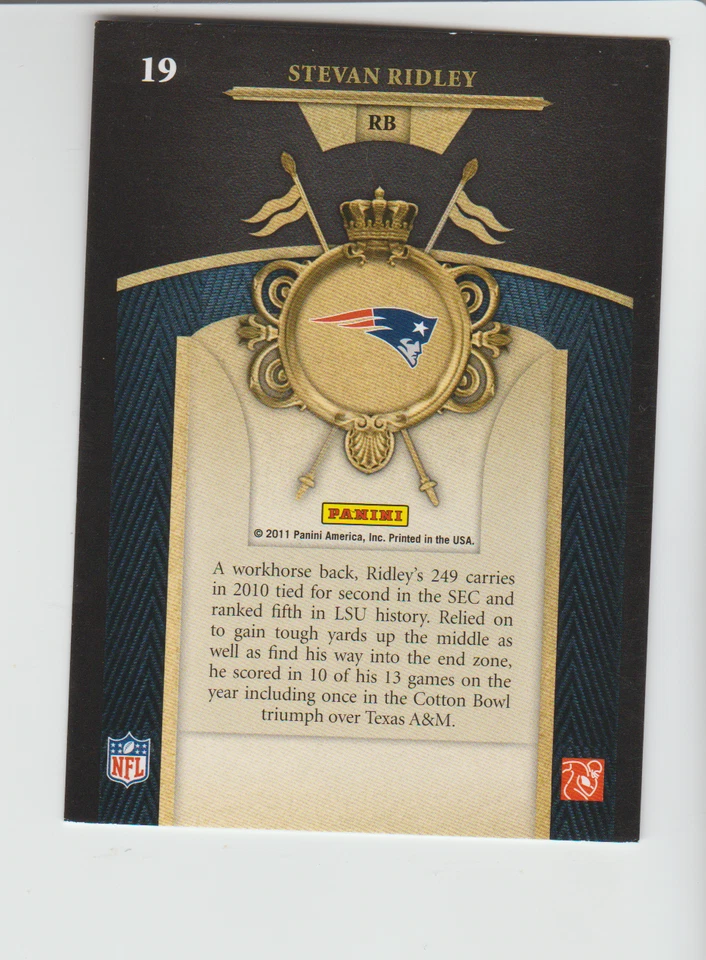 2011 Panini Crown Royale Rookie Royalty #19 Stevan Ridley RC, LSU Tigers - Image 2 of 2