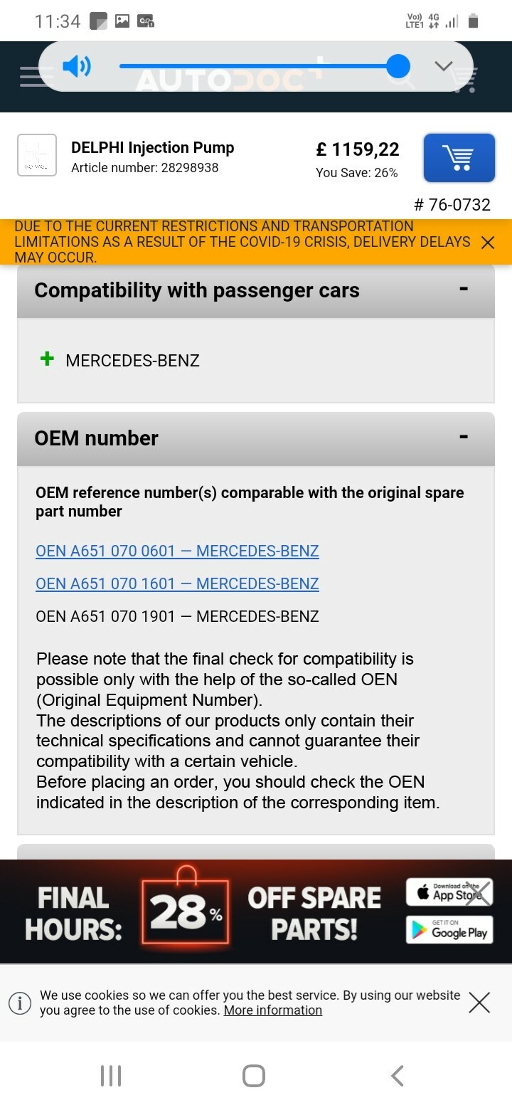 Pompe à injection DELPHI 28298938 Mercedes 250 CDI common rail