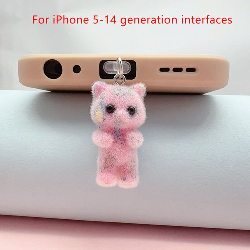 Multi Colored Flocking Little Cat Phone Dust Plug IPhone Type-C Charging Por _ke - Zdjęcie 23 z 30
