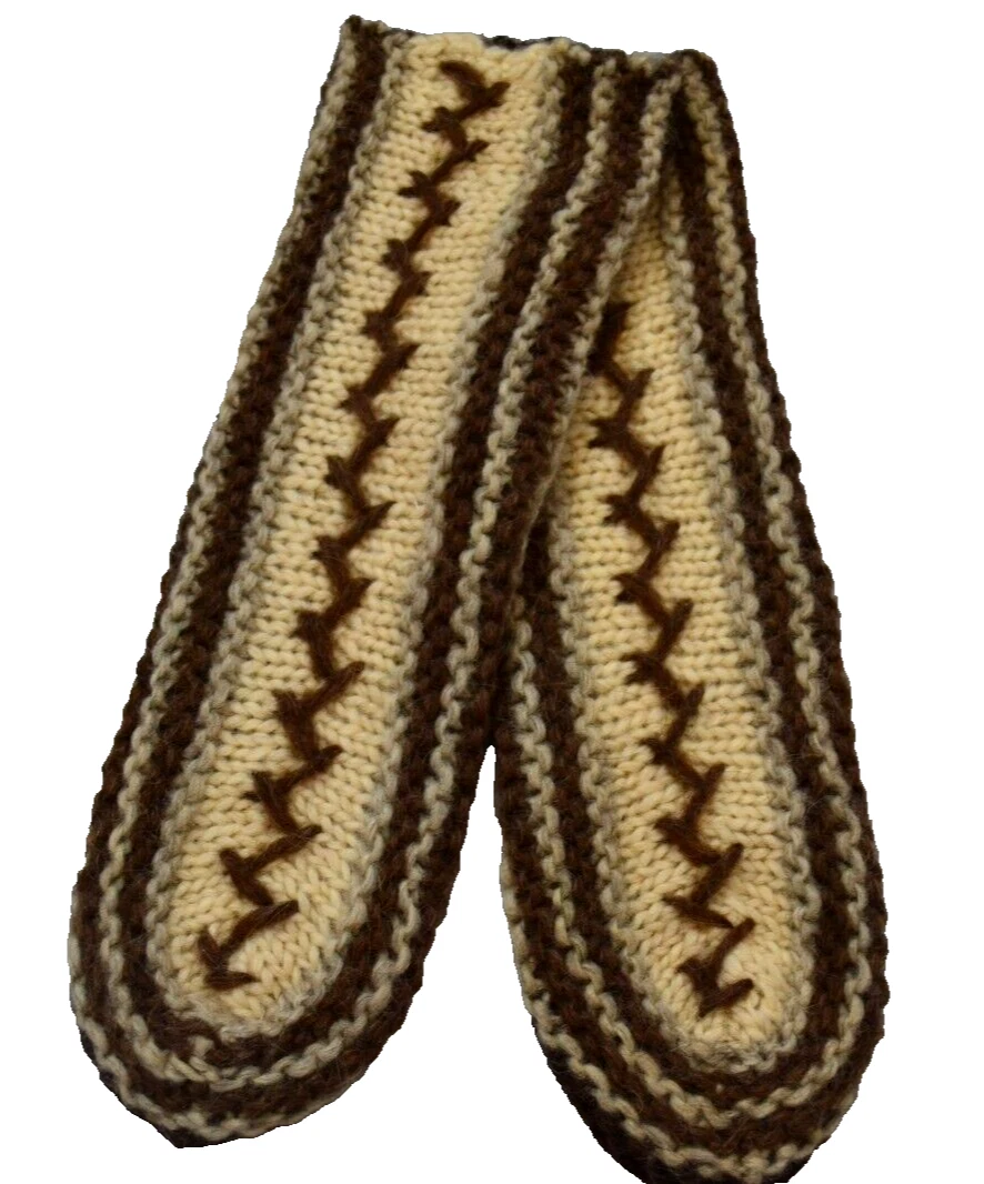Vintage Brown 100% ICELANDIC WOOL Socks MID CALF/CREW Hand Knit OS NOS NWT 14"