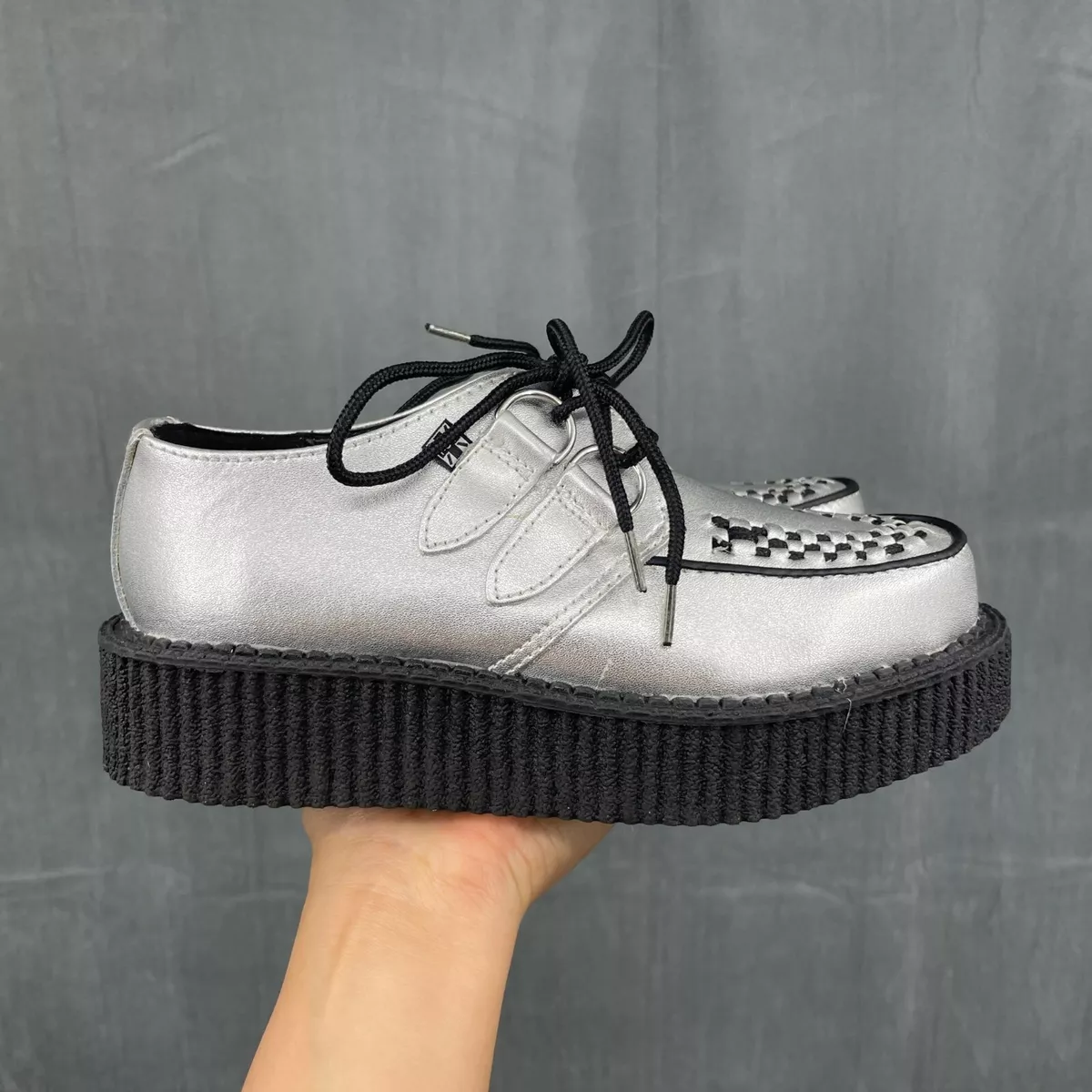 Metallic Lace Up Platform Creepers Shoes