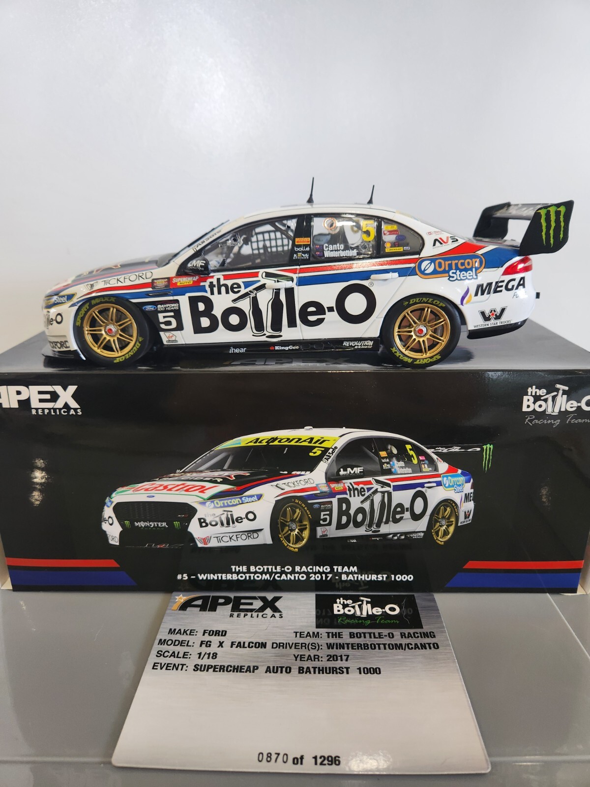Apex 1:18 #5 Bottle-O Racing Team Falcon Winterbottom/Canto 2017 Bathurst 1000