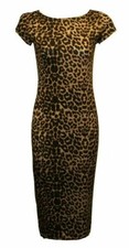 Womens Cap Sleeve Midi Dress Ladies Stretch Bodycon Plain Jersey Printed UK 8-26