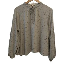 Grade & Gather TOP gray Large PEASANT BLOUSE Black FLORAL polka dot Tunic BOHO