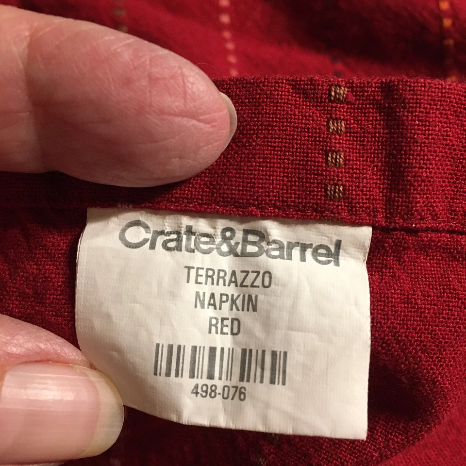 Crate & Barrel Cloth Napkins Set 4 Cotton Terrazzo Red with Color Stitching 19" - Image 2 of 4