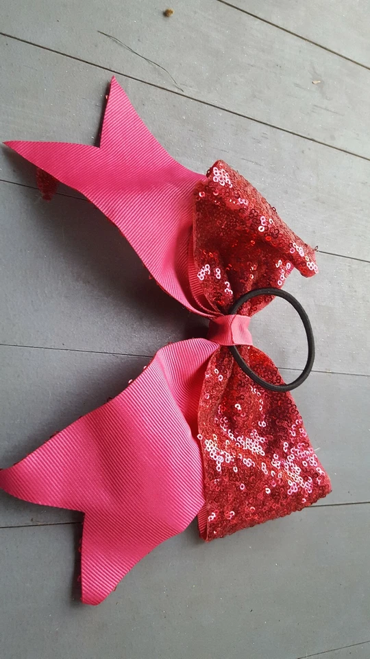 Porta cola de caballo lentejuelas rosa Cheer Bow gimnasia Foto 2 de 2