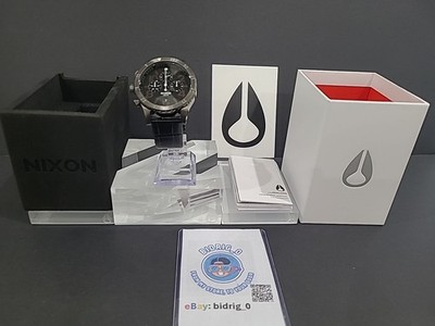 Nixon Chrono 48-20 Gunmetal/ Black Gator Embossed Leather Men's Watch A363-1886