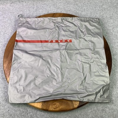 Prada Linea Rossa Dust Bag Drawstring Pouch Gray Nylon Red Stripe Shoe Purse
