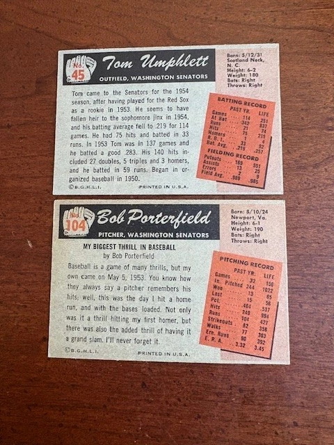 1955 Bowman Baseball Lot 2 Different Both HIGH GRADE EX to NM-MT Both Senators - Image 2 of 2