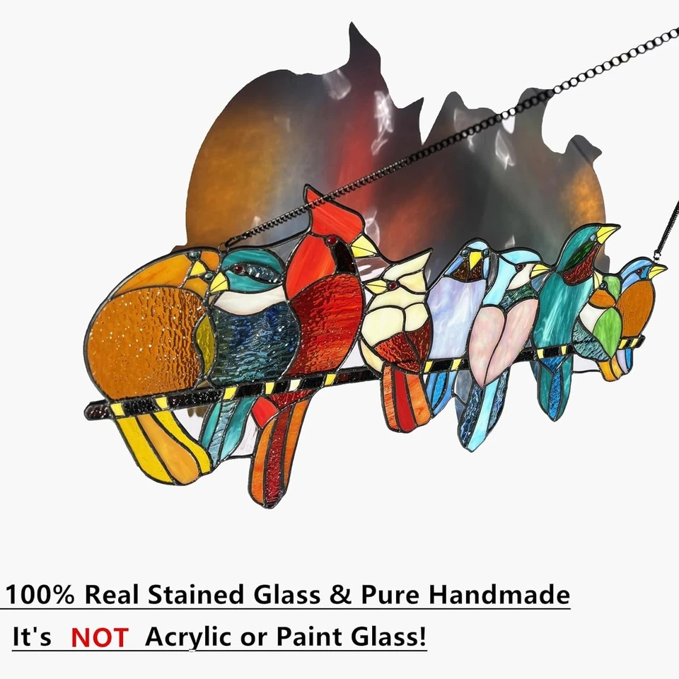 Colorful Stained Glass Birds Window Decor - Image 4 of 4