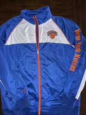 NY Knicks Majestic Track Jacket Full Zip Men's 2XL Blue White NBA Basketball EUC