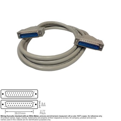 Cable Parallel Serial D-Sub DB25 DB 25 Pin IEEE Male Male Straight Thru 10FT