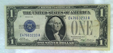 1928 $1 Silver Certificate Funny Back Note, Blue Seal E47663233A AU