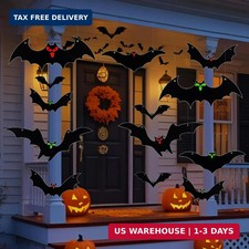 Hanging Bats Halloween Decorations Outdoor - 16 Pack Glowing Eyes Large Flying B