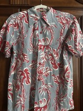 Vintage 1950s Loop Collar Hawaiian Tropical Print Shirt Cotton Jim Penney