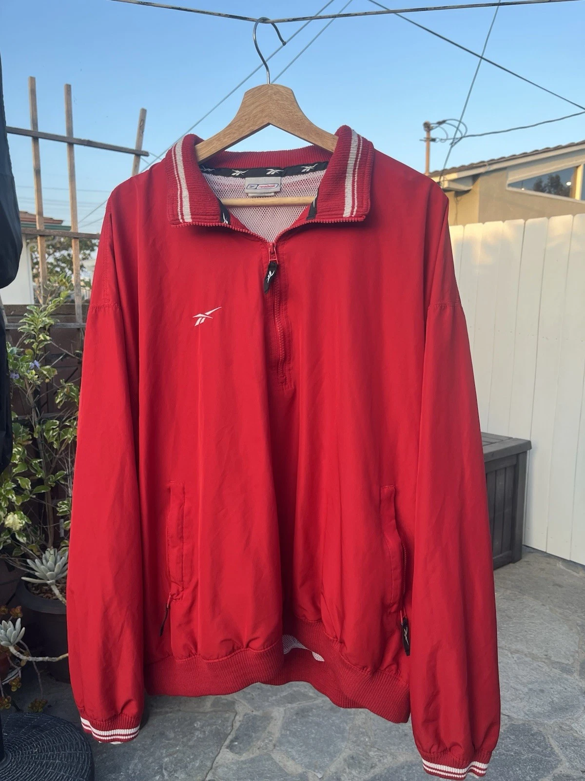 REEBOK Vintage 90s Mens Jacket Size XL Red Baseball Gray Lined Quarter Zip Coat