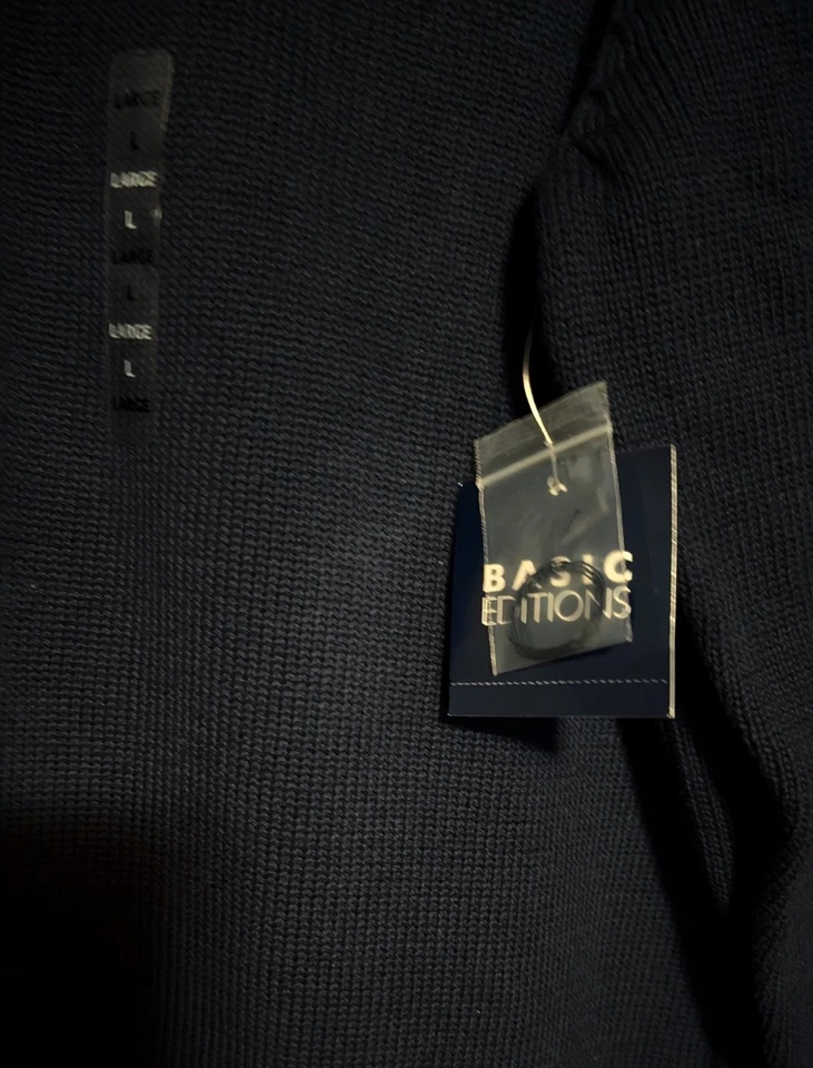 Men's Knit Sweater NEW WT Large Long Sleeve Dark Blue Basic Editions PET RESCUE - Image 3 of 4